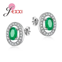 Модные 925 пробы серебряные серьги-гвоздики, циркониевые стразы, Круглый и прозрачный кристалл, серьги-гвоздики, черные, зеленые, красные, синие камни