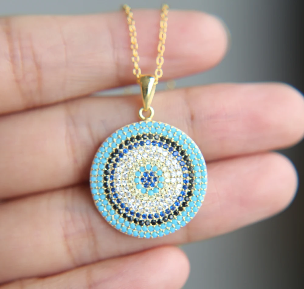 

2019 luxury big disco charm geometric necklace 925 sterling silver evil eye necklaces