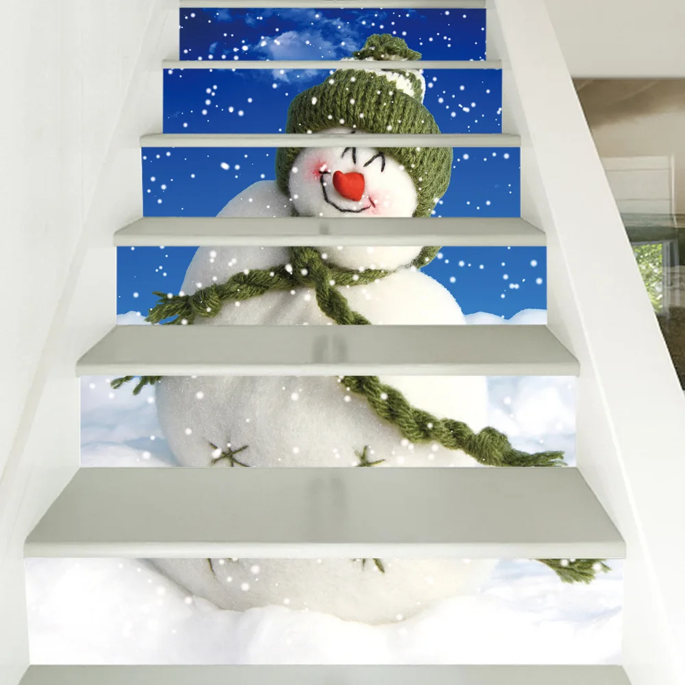 

6pcs/13pcs New Year Snowman Stair Sticker For Corridor Living Room Christmas PVC Self Adhesive Staircase Decoration Home Decor