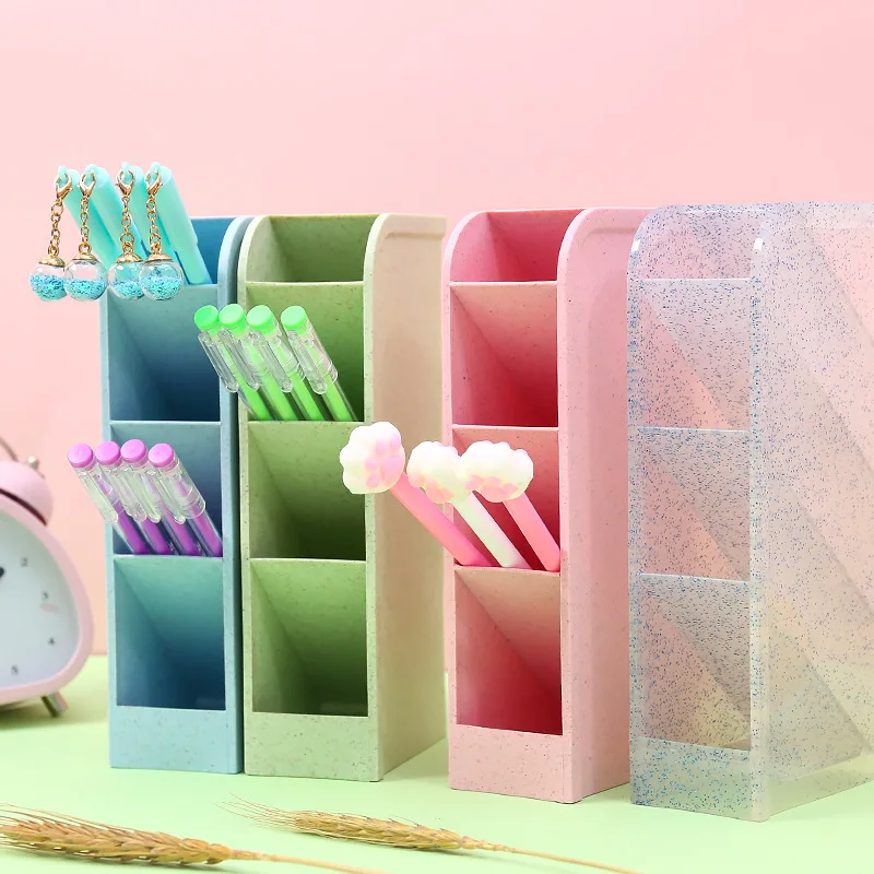 Красочная блестящая коробка для хранения ручек Kawaii многоразовый пластиковый