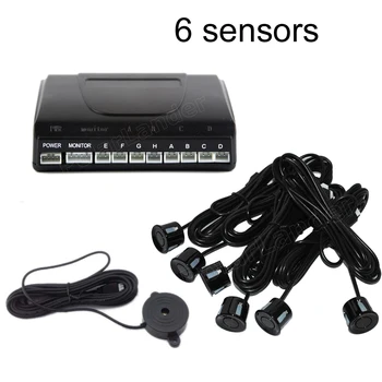 

high quality 6 Ultrasonic Sensors Reverse Backup Car Parking sensor Assist System 12V 44 colors to choose radar sound alert