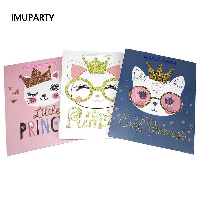 6 шт./лот, Подарочная сумка с рисунком кота, очки маленькой принцессы, кошка с мерцающей короной, Подарочная сумка для детей, день рождения