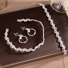 ACRDDK белое жемчужное кружево ободок для волос ожерелье серьги набор женщин колье ювелирные изделия Аксессуары свадебные наборы ювелирных изделий SL