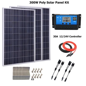 

300w Solar Panel Polycrystalline solar panel system kit: w/30A LCD solar charge controller, solar cable, Z bracket