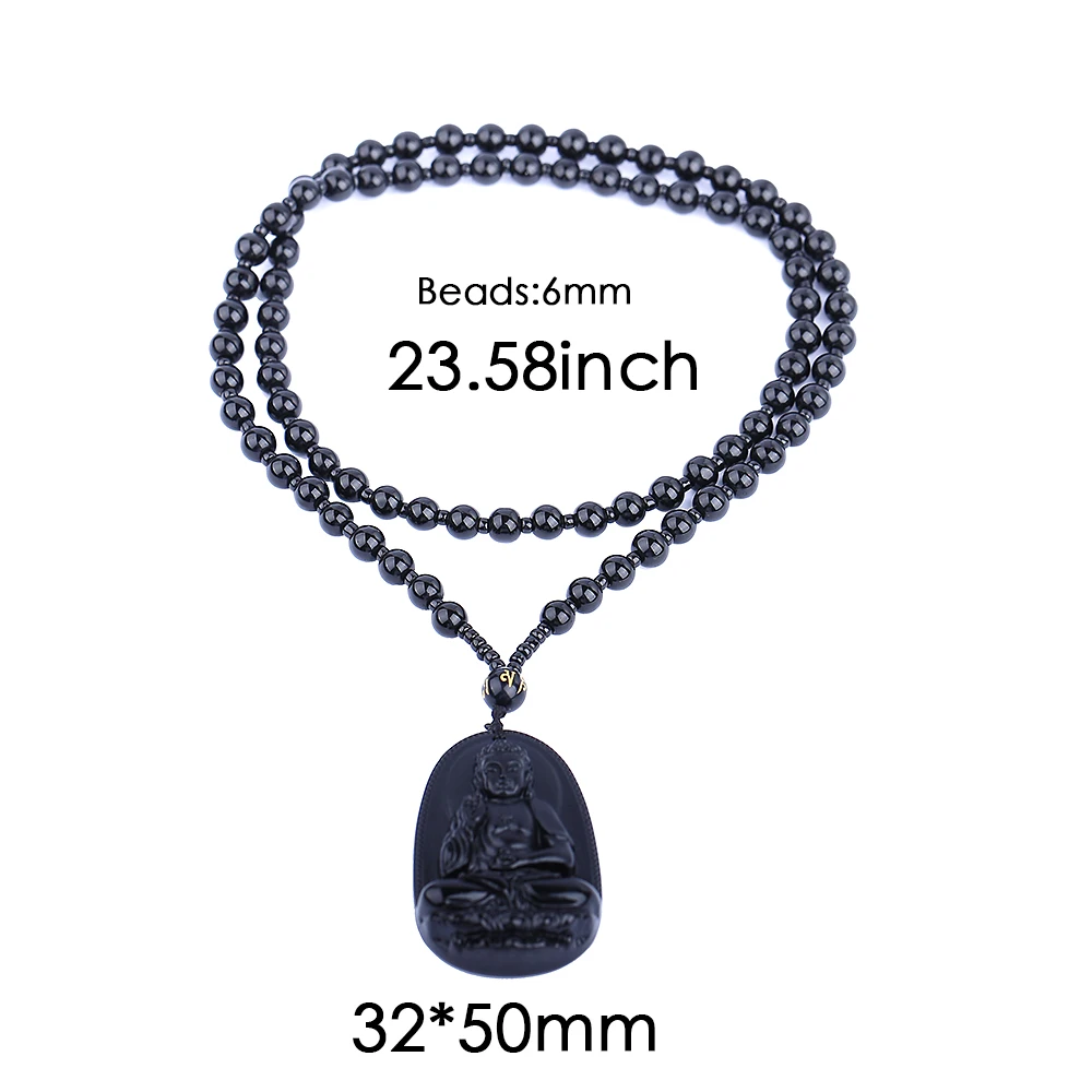 Top Quality Natural Black Obsidian Carved Buddha Lucky Amulet Pendant Necklace For Women Men