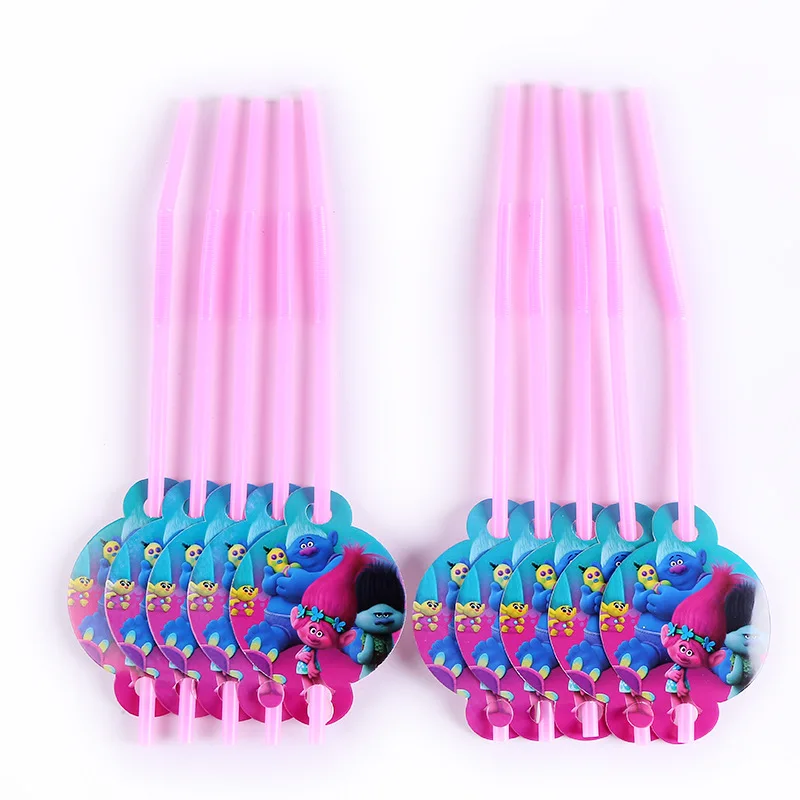 

Trolls Party Cartoon Straw 10PCS Paper Straws Trolls Birthday Party Festive Supplies Decoration Paper Drinking Straws Holiday