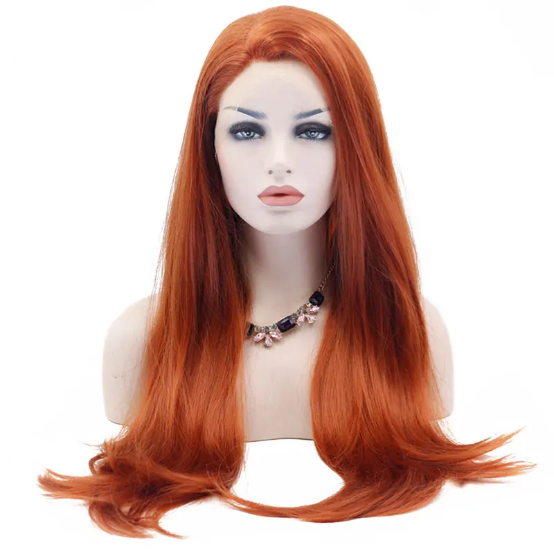 Bombshell длинные Натуральные Прямые оранжевые синтетические волосы на кружеве парики термостойкие волокна натуральные волосы мягкие волосы для женщин
