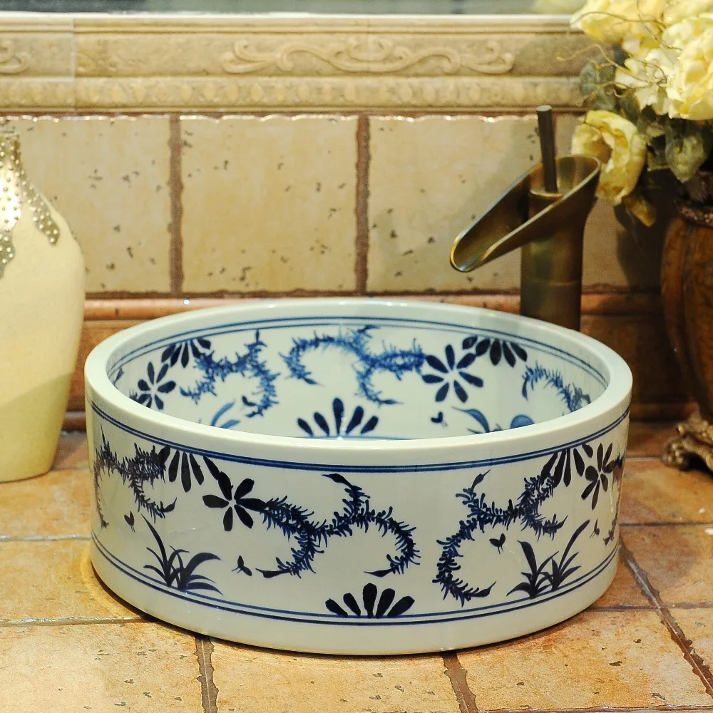 Bthroom Counter Top Wash Basin Cloakroom Hand Painted Vessel Sink