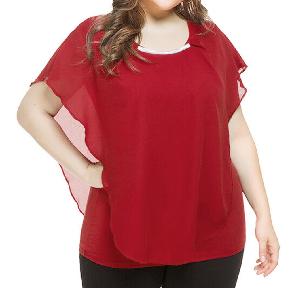 

Women's Blouse Plus size O-Neck Solid Chiffon Sleeveless Summer Elegant Ladies Shirts Tops Large Size grande taille femme 4EM
