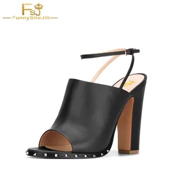 

FSJ Women Shoes Ladies Pumps Black Slingback Rivets Form Ankle Strap Heels 2108 Spring Autumn Big Size Shoes11 12 13