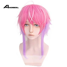 Anogol дивизион рэп битва гипноз микрофон Amemura короткие прямые розовый фиолетовый Синтетический Косплей парик для Хэллоуина костюм Ролевые игры