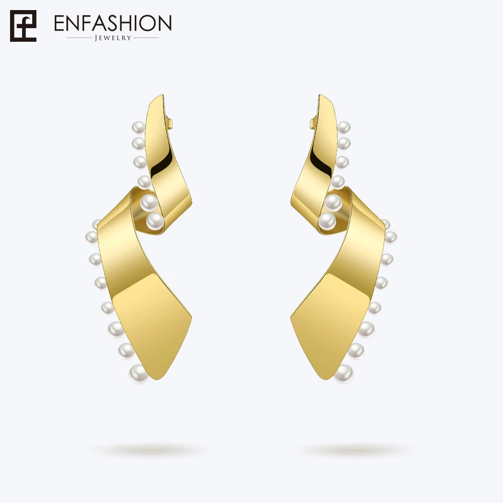 Enfashion, жемчужные кружевные серьги для женщин, модное ювелирное изделие, длинные серьги, большие серьги, Букле д 'ореиль, Femme EFJ181057 - Окраска металла: Yellow gold color