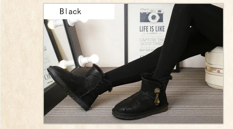 Г., натуральная шерсть женские зимние классические ботинки из овчины Теплые ботинки из натуральной овчины ботинки наивысшего качества - Цвет: black as pic