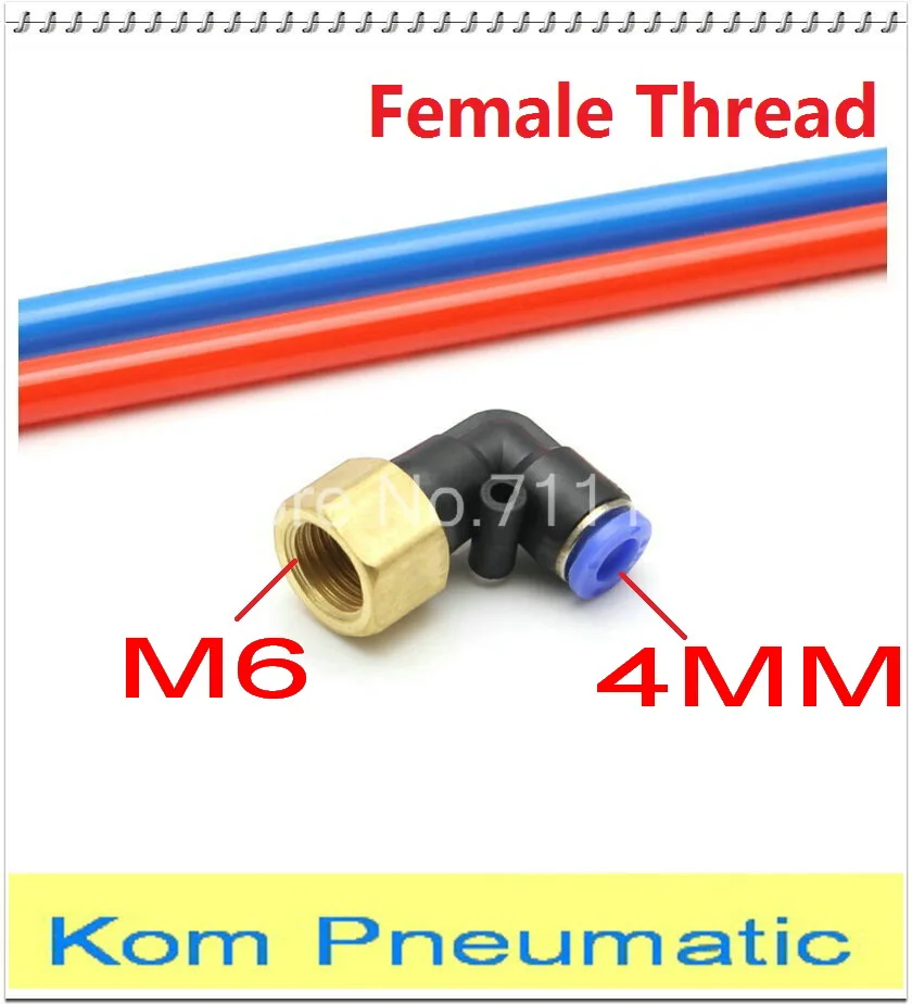 L Type 4mm To M6 Female Thread Elbow Pneumatic PU Hose Gas Connector 90