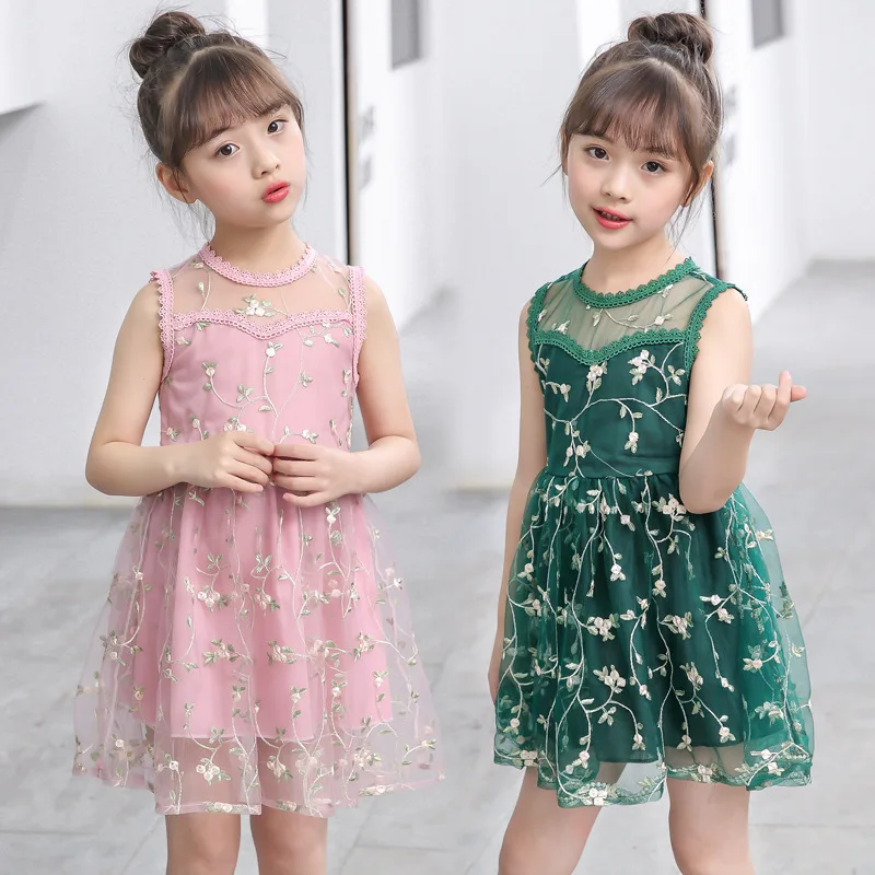 Платья для малышей, детские летние платья для больших девочек,, детские платья принцессы с вышивкой, без рукавов с цветочным рисунком для детей 3-13 лет