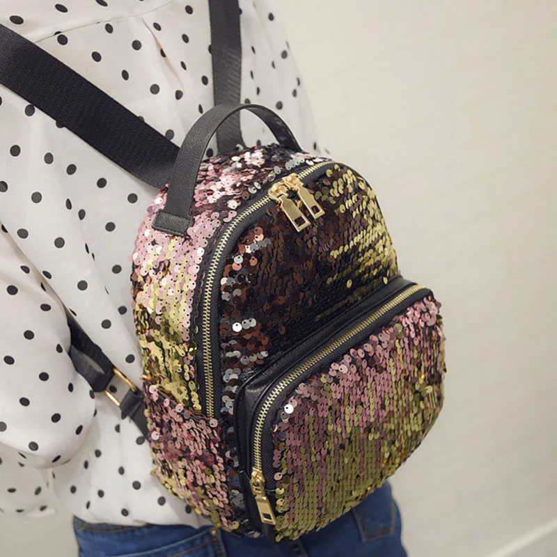 Women Sequined Backpack PU Leather Small Sequins Female Backpacks New Arrival Bling Designer Travel Girl Rucksack Mochila BP0198 (23)