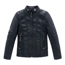 2016 Fanshion PUleather Boy Jacket Autumn Long Sleeve Mandarin Collar Solid Jacket Coat Hot Sale 3