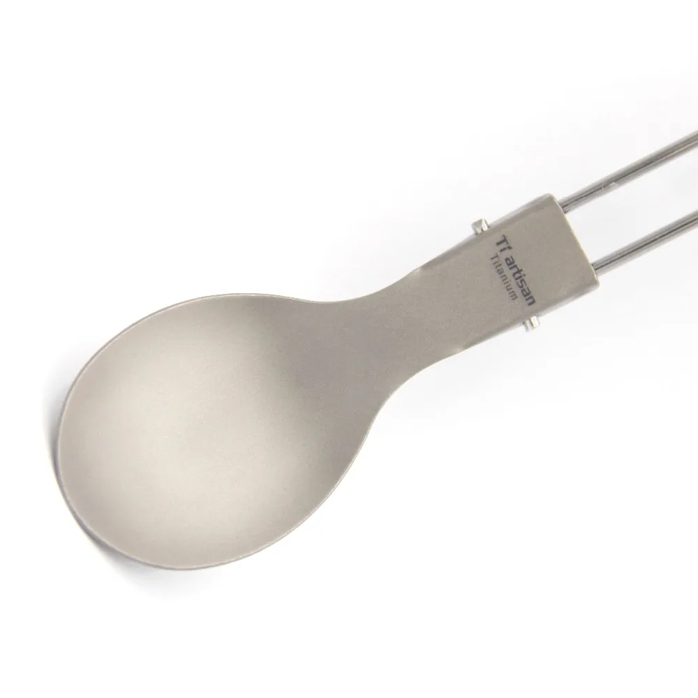 Tiartisan Titanium Folded handle Spoon Camping Cutlery Portable Picnic Tableware with 304 Stainless steel handle Spork Knife
