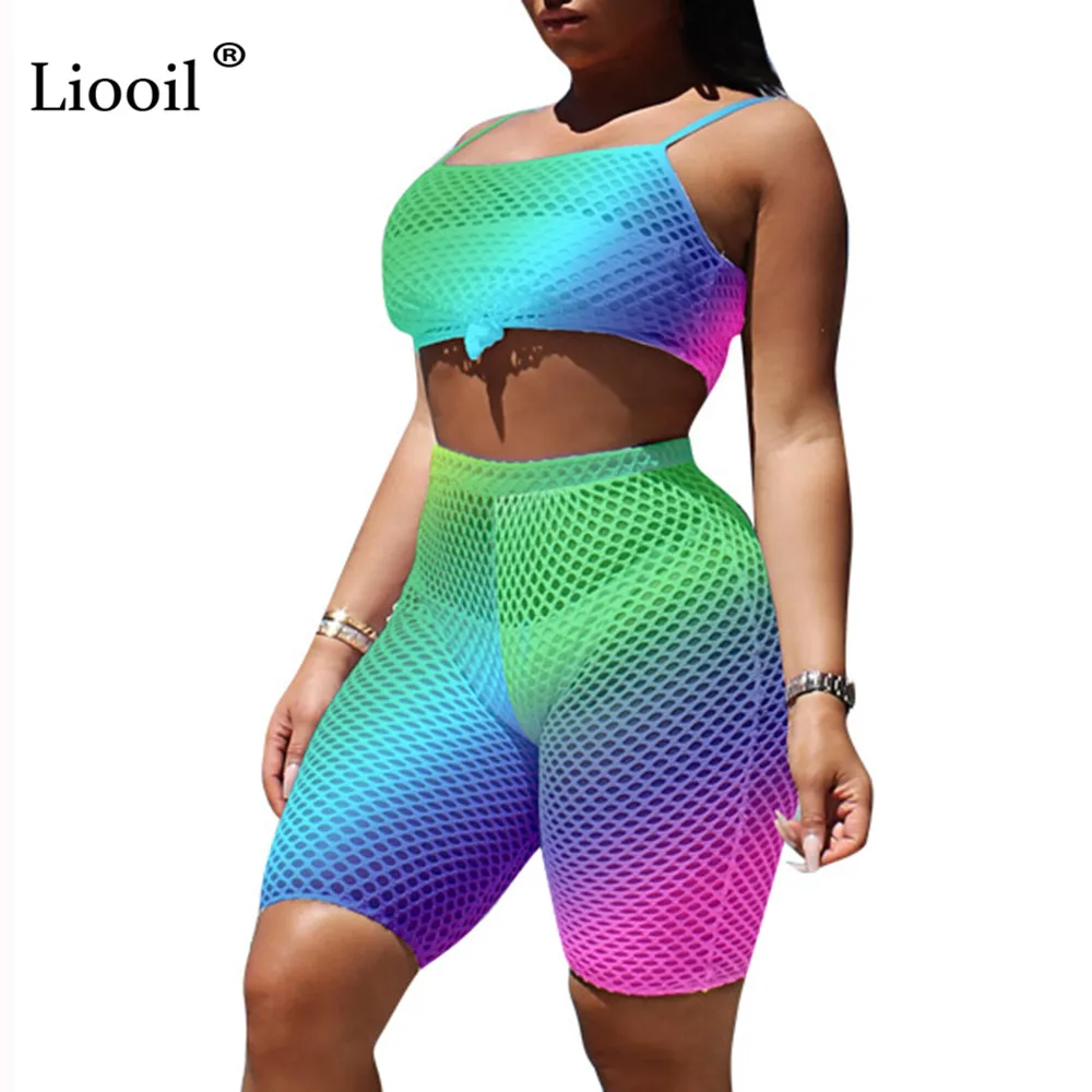 

Liooil Sexy Print 2 Piece Set Women Clothes 2019 Top And Pants Biker Shorts Sweat Suit Two Piece Outfits Tracksuit Matching Sets