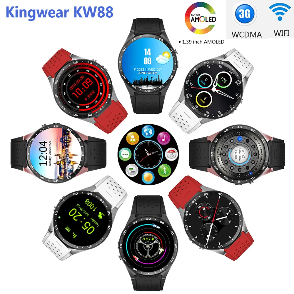 

Original KingWear KW88 1.39'' Amoled Screen 3G Smartwatch Phone 4GB ROM MT6580 Quad Core 1.39GHz Android 5.1 GPS Pedometer W Cam
