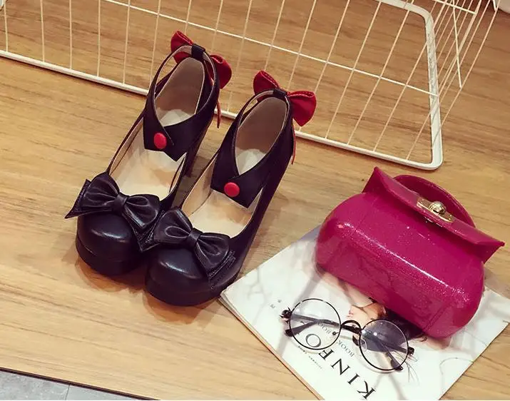 Женская школьная обувь в стиле Лолиты в японском стиле для костюмированной вечеринки - Цвет: Черный