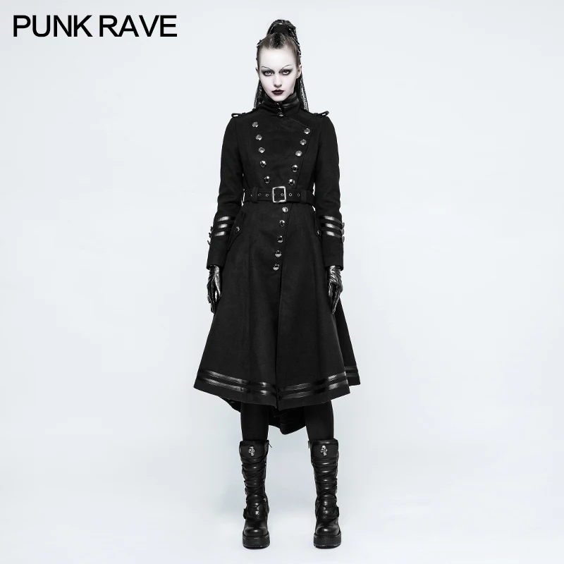 

Punk Rave Rock Black Fashion Gothic Military Uniform Worsted Long Coat Jacket Y766F