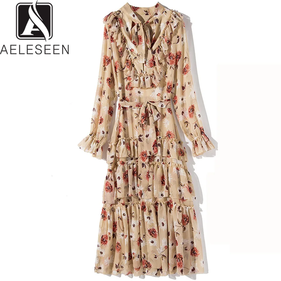 AELESEEN Bohemain длинное женское платье 2019 летнее с расклешенными рукавами и цветочным