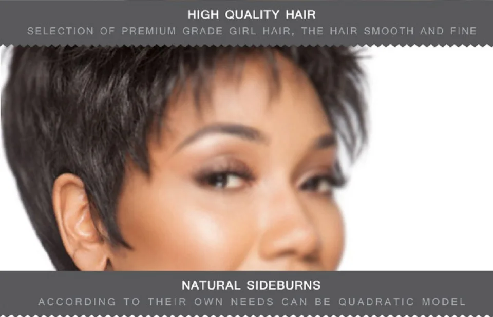 ESIN Женский короткий парик 70% натуральных/30% синтетических волос Стильная короткая "рваная" стрижка Короткая челка,естественная линия у висков