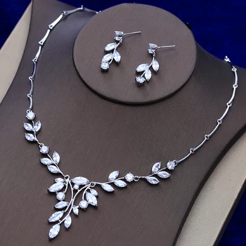 

Jonnafe Shine Zirconia Bridal Silver Color Necklace Earrings Wedding Jewelry Sets for Bride Women Jewelry Accessories