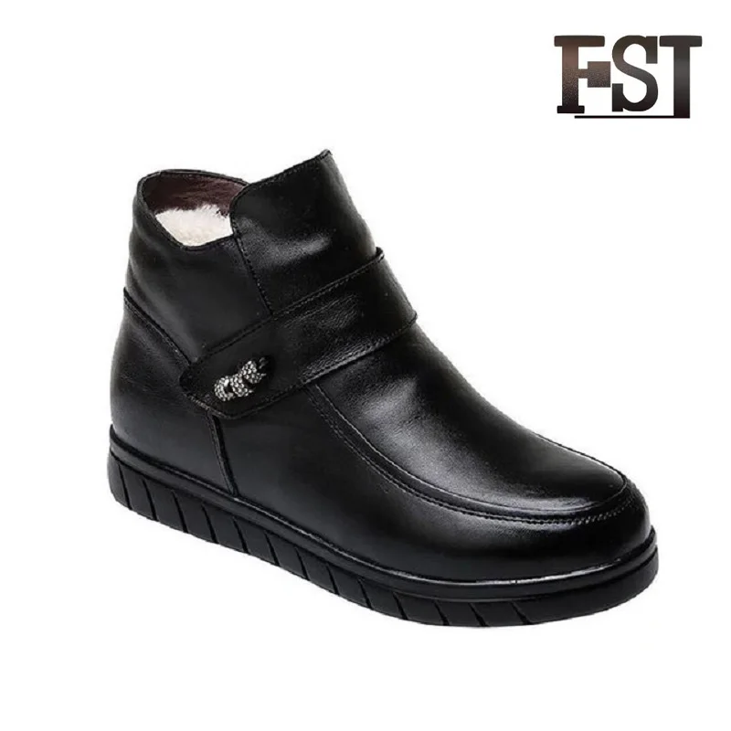 

FSJ Shoes Woman 2019 Spring/Autumn Winter Ankle Riding Equestrian Genuine Leather Round Toe Wool Boots Shearling Career