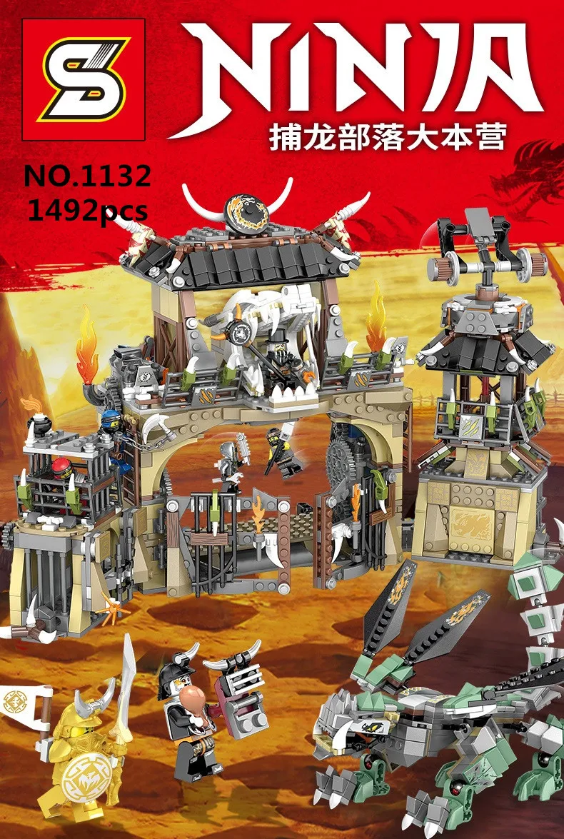 

SY1132 1492pcs Ninja Catch the dragon Tribe Base Camp Building Blocks Bricks Children Gift baby Toys education model