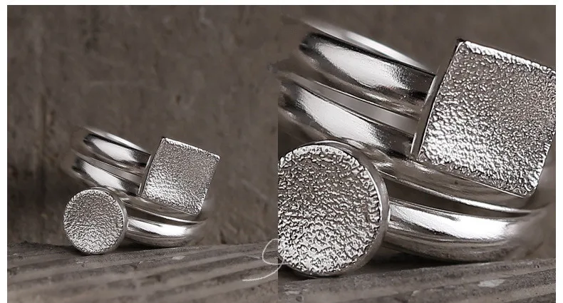 Uglyless реального S990 серебро ювелирных украшений для Для женщин Персонализированные Геометрическая широкие кольца хлопья Круглый