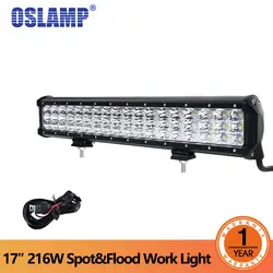 Oslamp 17 "216 Вт светодиодный свет работы 3 ряда пятно и наводнение луча Offroad светодиодный бар дальнего света 12 В 24 В для грузовик ATV внедорожник 4x4