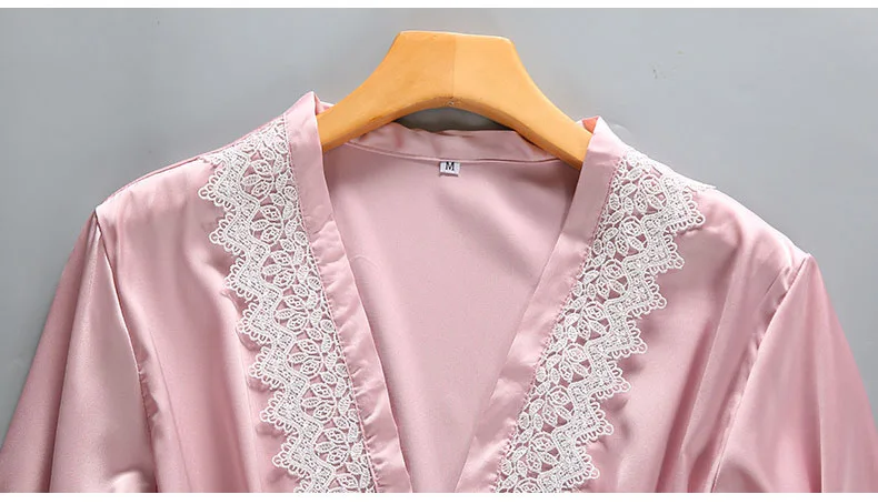 Queenral 4PCS Pajamas Set Satin Sleepwear Female With Chest Pads Long Sleeve Summer Home Clothing Pijama Nightwear Robe Pyjamas