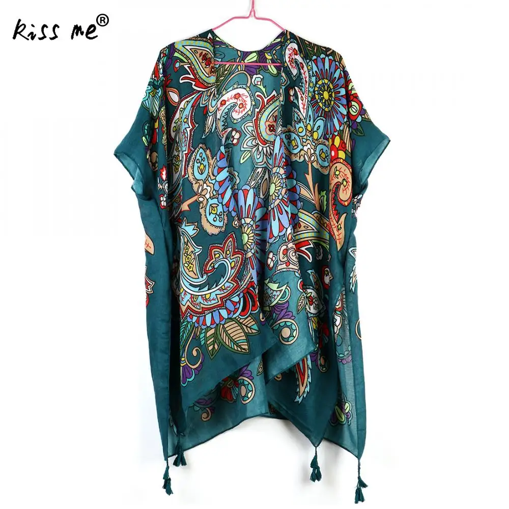 

Bohemian Style Bikini Cover Up beach Women Summer Geometric Printed Irregular mesh cover ups Cardigan Pareo Wrap praia melher