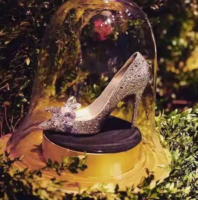 Bling Bling Clear Crystal Women High Heels Chic Cinderella Shoes Pointed Toe Rhinestones Covered Bride Pumps Party Wedding Pumps image 3
