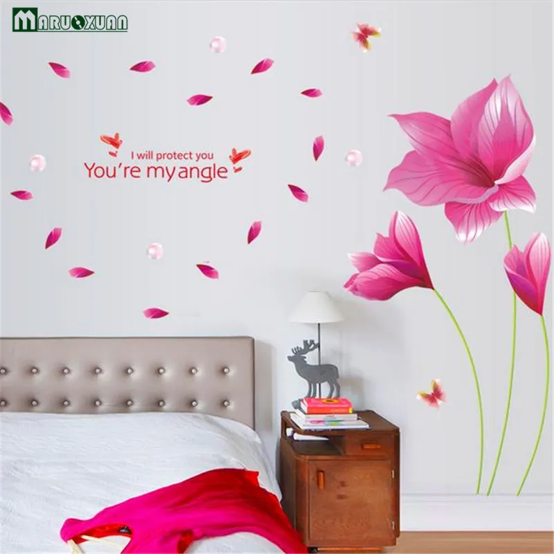 Large 153 * 215cm Pink Flowers Wall Stickers Stick The Chinese The