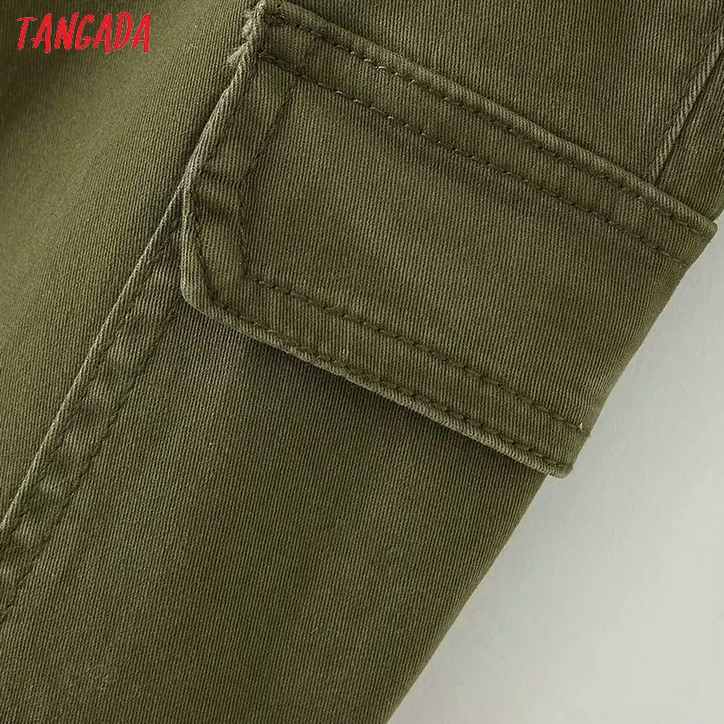 Tangada женские amy зеленые брюки-карго высокие укороченные штаны на молнии повседневные корейские модные брюки mujer 2X07