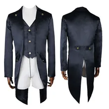 Стимпанк стиль смокинг джект пальто вечерний костюм Блейзер Мужской фрак ласточкин куртка кроя «Ласточкин хвост» воротник с лацканами 3 кнопки для взрослых Черный