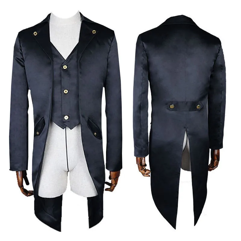 

Steampunk Style Tuxedo Jackt Coat Dress Suits Blazer Men's Tailcoat Swallow Dovetail Coat Lapel Collar 3 Buttons For Adult Black