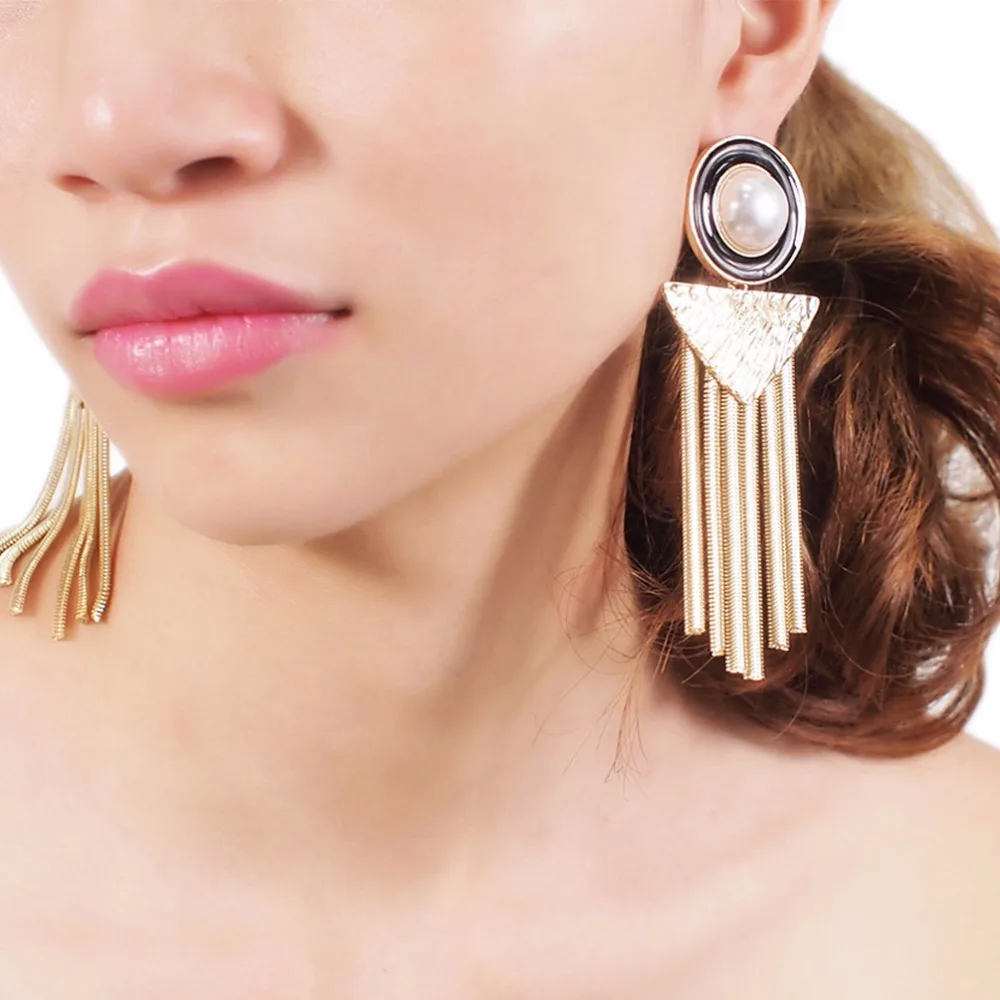 

Alloy Big Imitation Pearl Dangle Earrings For Women Metal Statement Drop Earrings Geometric Earrings Accessories UKEN
