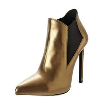 

2019 New Style Stilettos Heels Ankle Boots For Women Slip On Golden Short Boots Ladies Fashion Thin High Heels Party Shoes Women