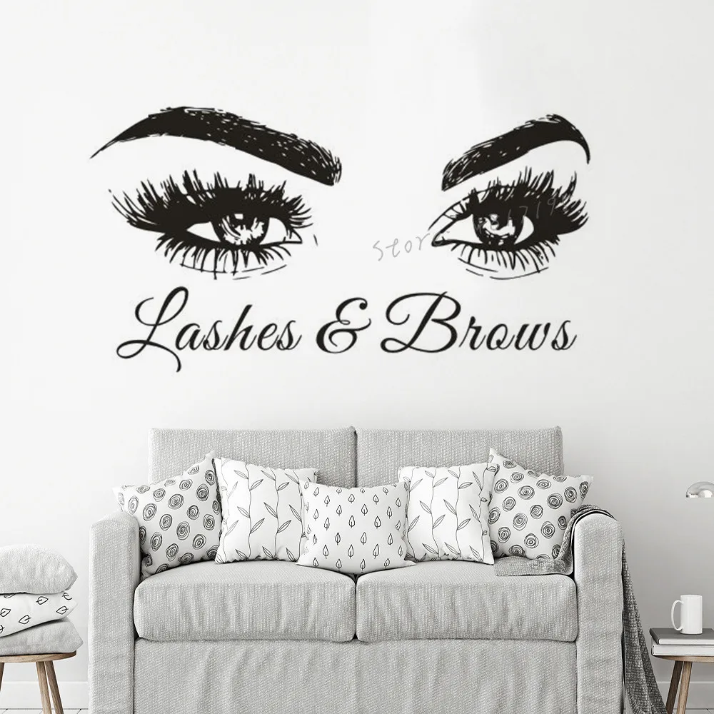 Wall Decal Window Sticker Beauty Salon Woman Face Eyelashes Lashes Eyebrows Brows t41