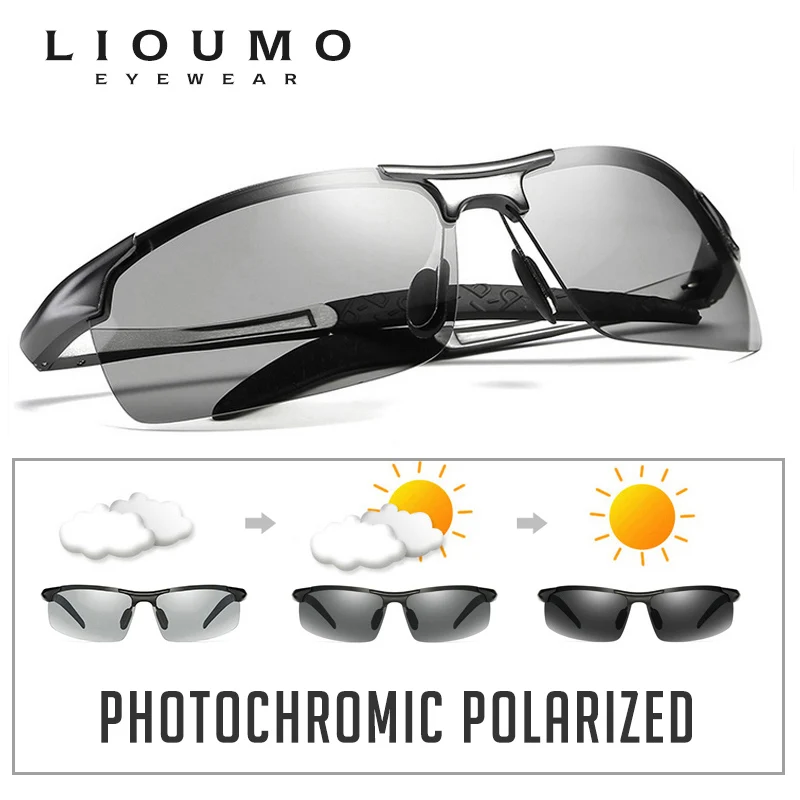 

LIOUMO Retro pilot photochromic polarized sunglasses Men All-weather Anti-glare HD Driving glasses oculos de sol feminino UV400
