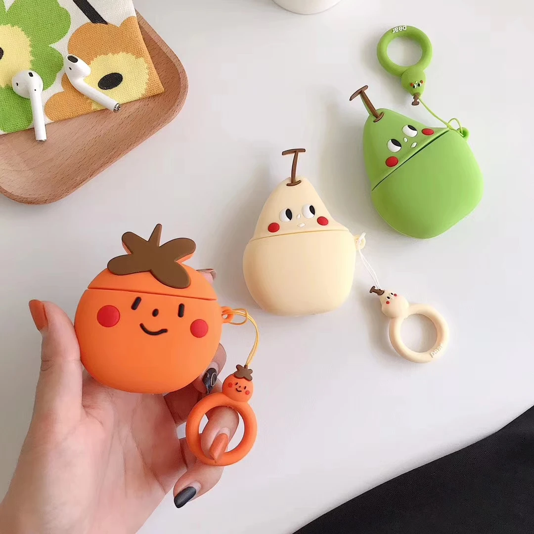 3D силиконовый чехол для наушников AirPods 2 Чехол милый мультяшный фруктовый Apple Air pods