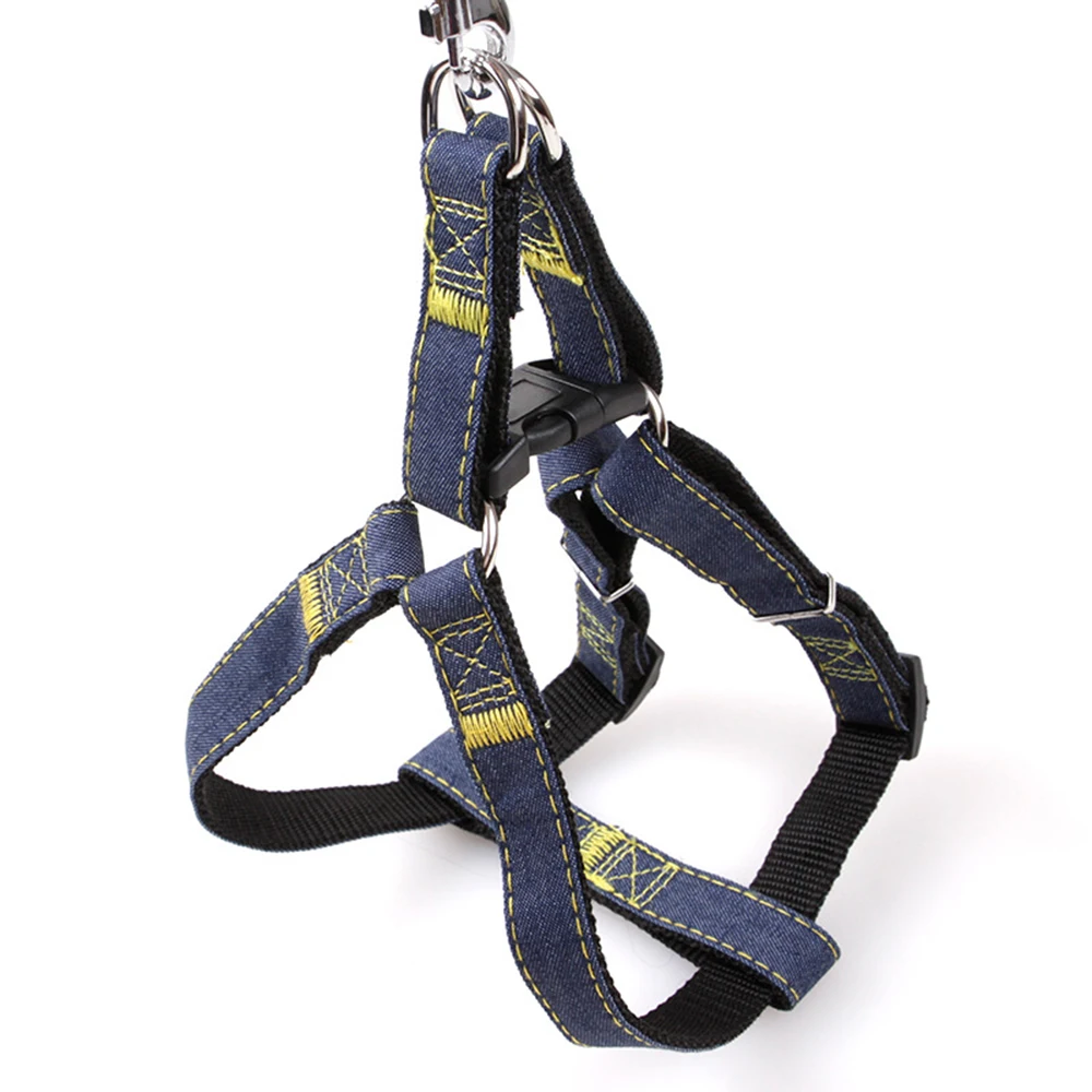 3pcs/Set Denim Heavy Duty Pet Dog Collar Leash Adjustable Harness 1.2m