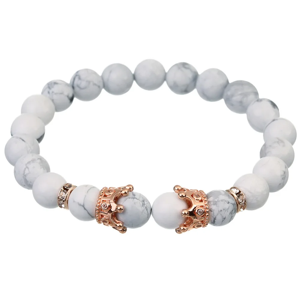 

Exweup White Color Natural Stone Turquoises Beads Bracelet Crown Charm Bracelets Bangles For Men Women Jewelry Gift
