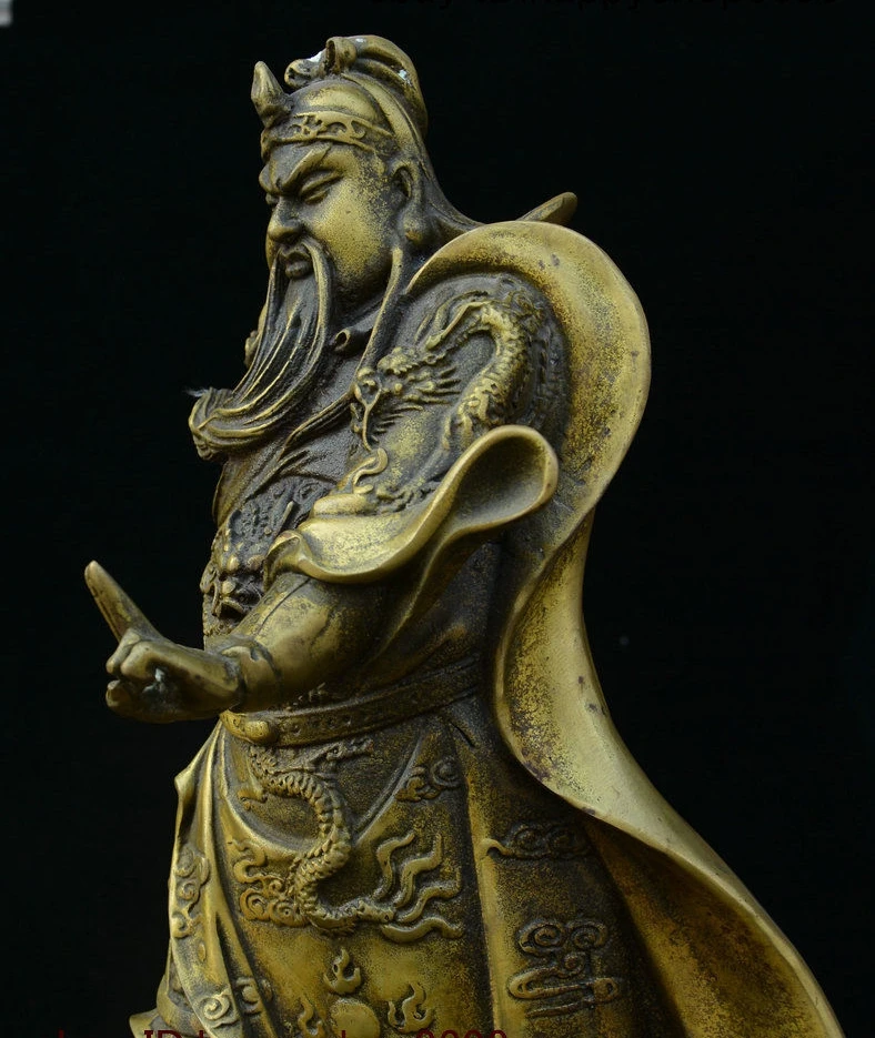Старые китайские из чистой бронзы драконий халат Guan Gong Yu Yunchang Статуя Воина|Статуи