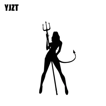 

YJZT 6.6*13.2CM Sexy Provocative Girl Devil Covering The Body Silhoutte Cool Car Sticker Decal Black/Silver Vinyl C20-1634