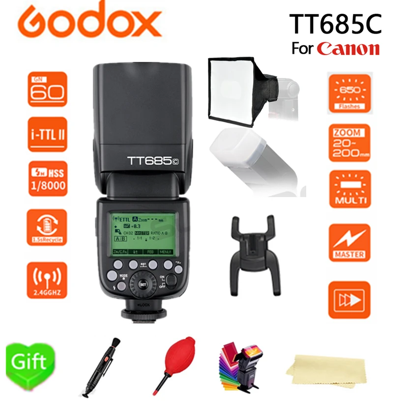 

Godox TT685C Speedlite High-Speed Sync External TTL + 15*17cm softbox + Color filters for For Canon Flash 1100D 1000D 7D 6D